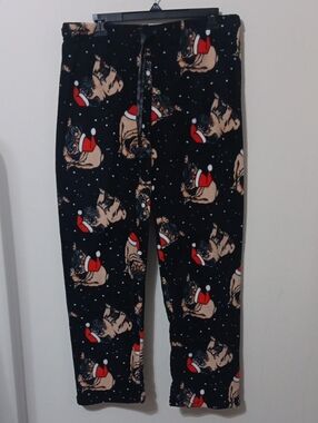 Black Pug Print Holiday Pajama Pants